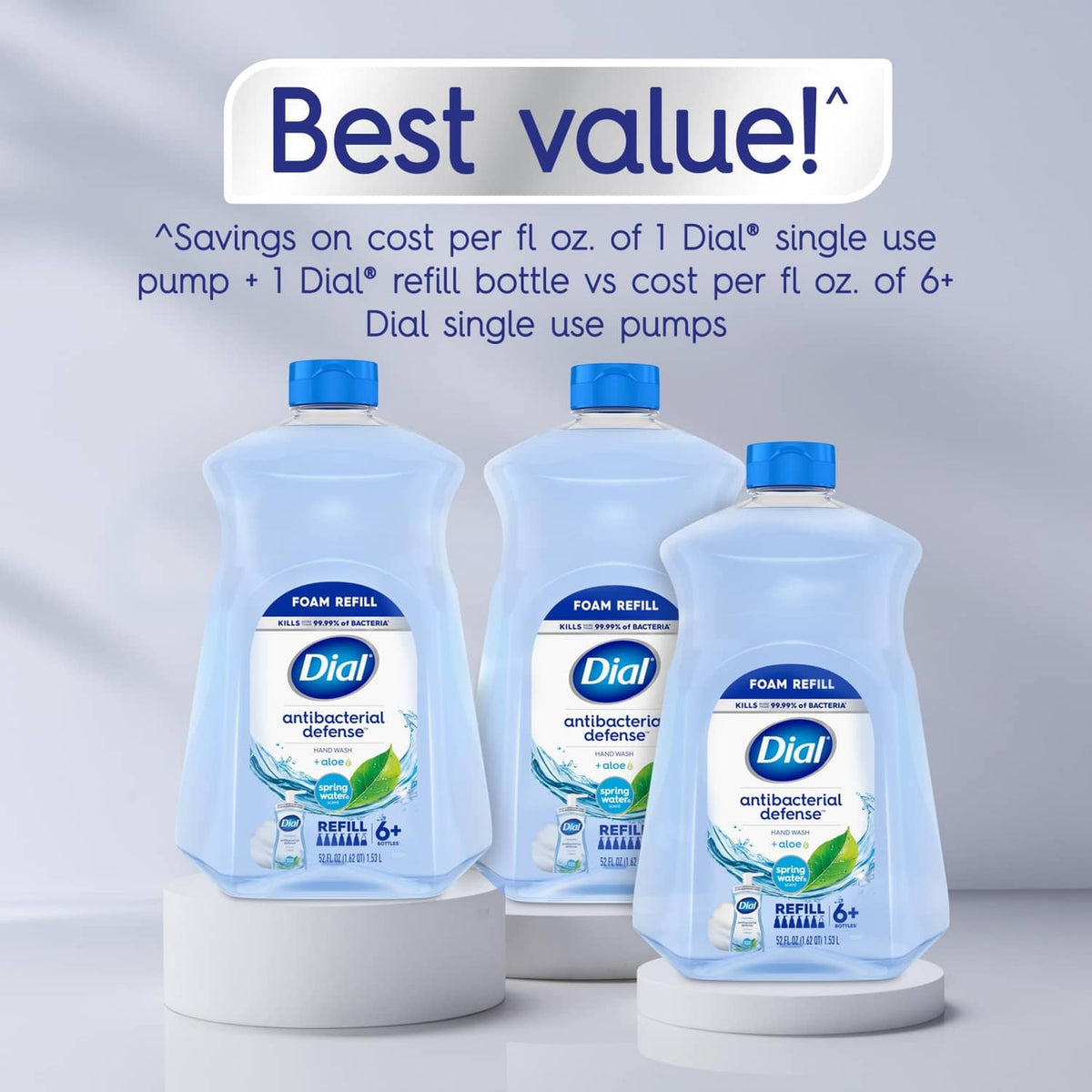Dial antibacterial foaming hand soap refill bottles, light blue with blue caps (3)