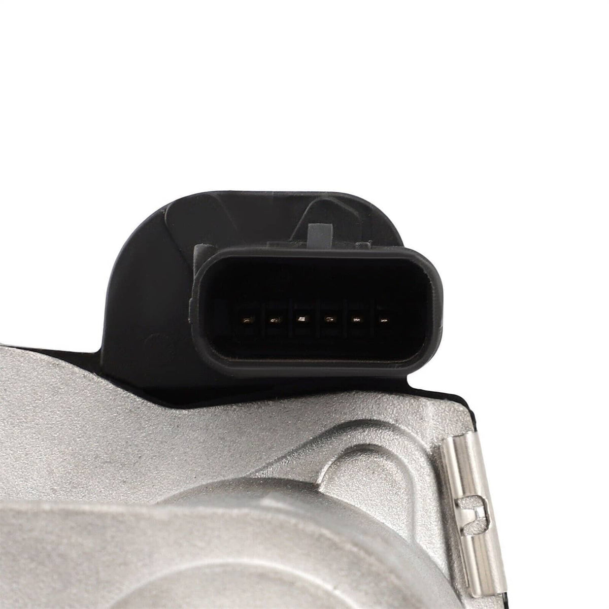 Throttle body with black connector plug on gray metal housing
