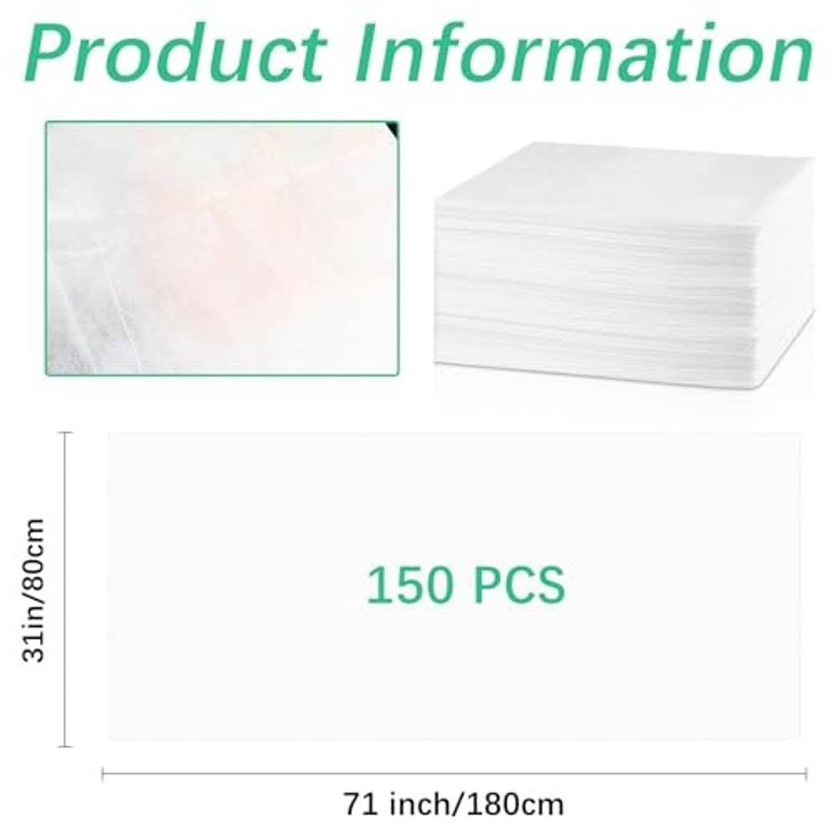 Disposable massage table sheet set, 150 pcs, 31 x 71 in, non-woven white