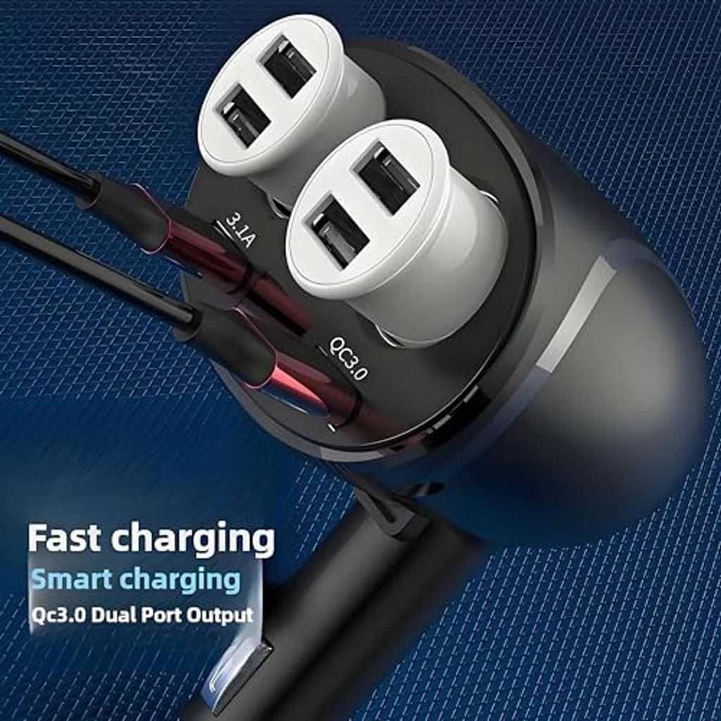 Dual USB car charger with two USB ports, black exterior with QC3.0 labels