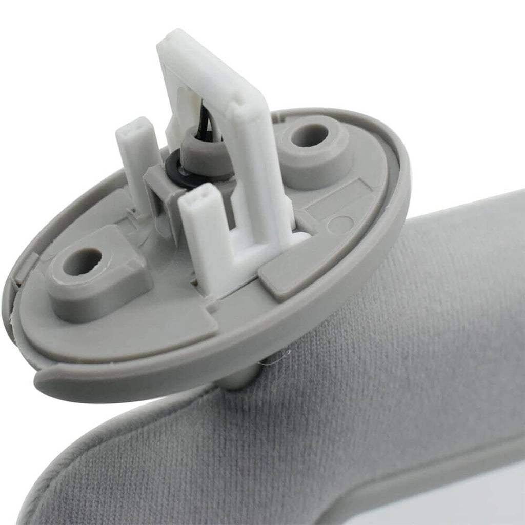 Left driver-side sun visor clip with sunroof, light gray plastic hardware