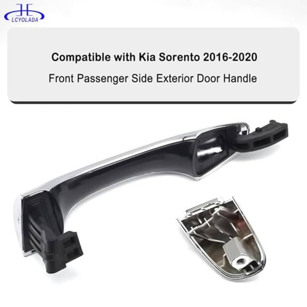 Chrome exterior door handle with separate black cover and mounting base