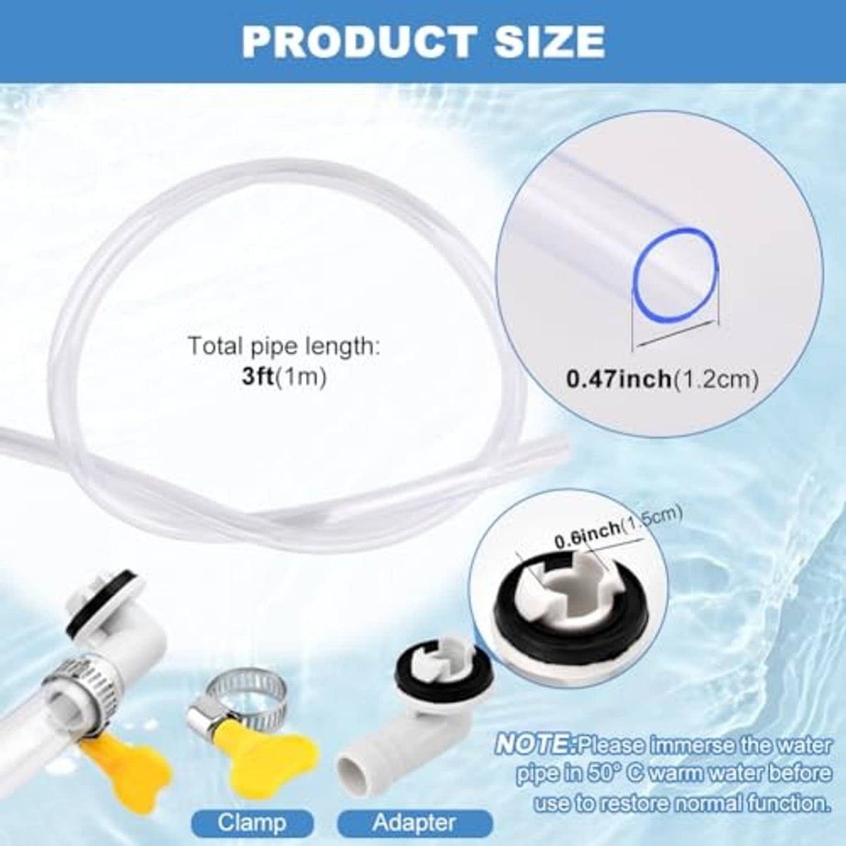 Portable AC drain hose kit with clear tubing and adapter plus clamp fittings