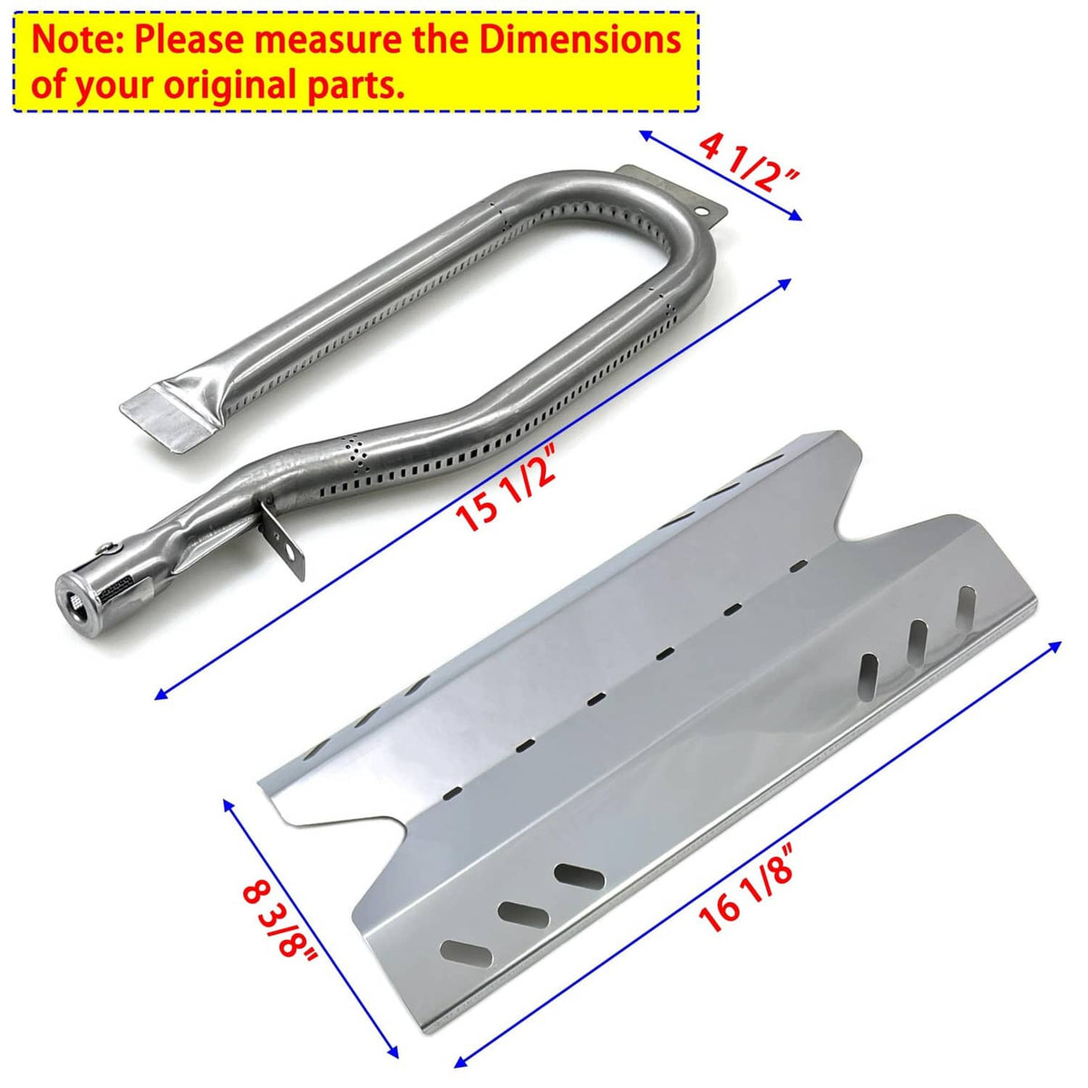 Stainless steel BBQ replacement kit: U-shaped burner tube and vented heat shield plates