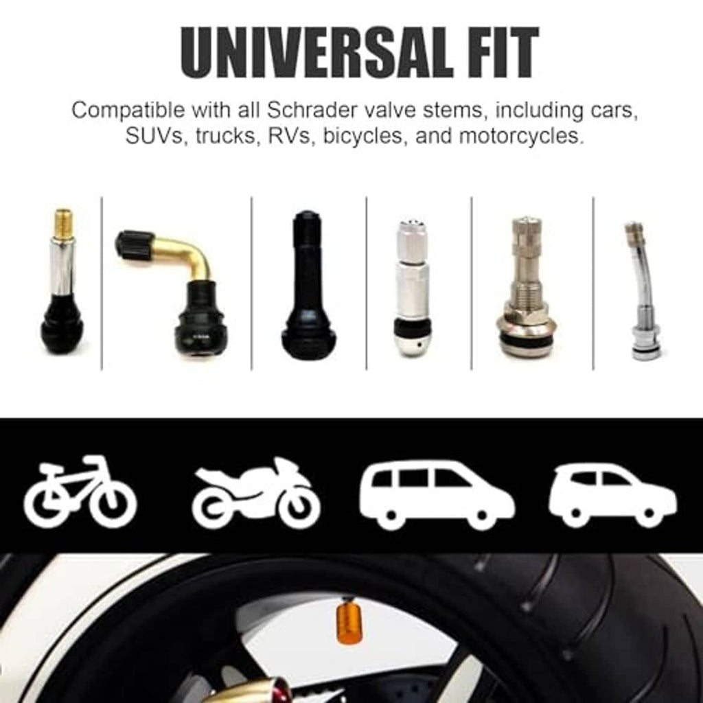 Orange valve stem caps with universal fit, black liner and threaded interior