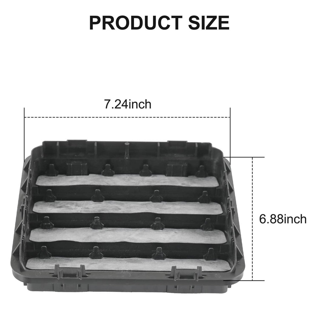 Black rectangular vent grille housing with three internal airflow baffles