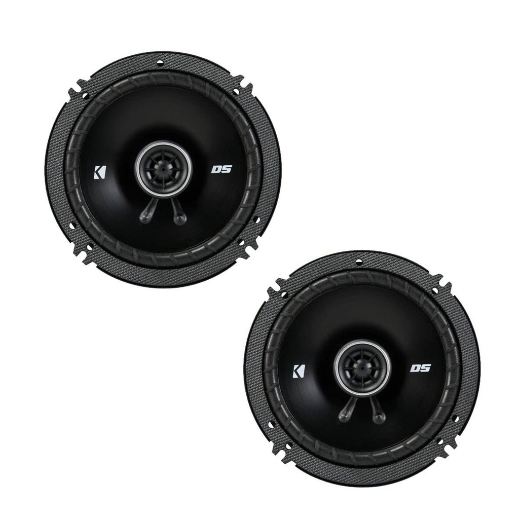 KICKER black 6.5-inch coaxial car speakers, circular grille with dual-driver setup