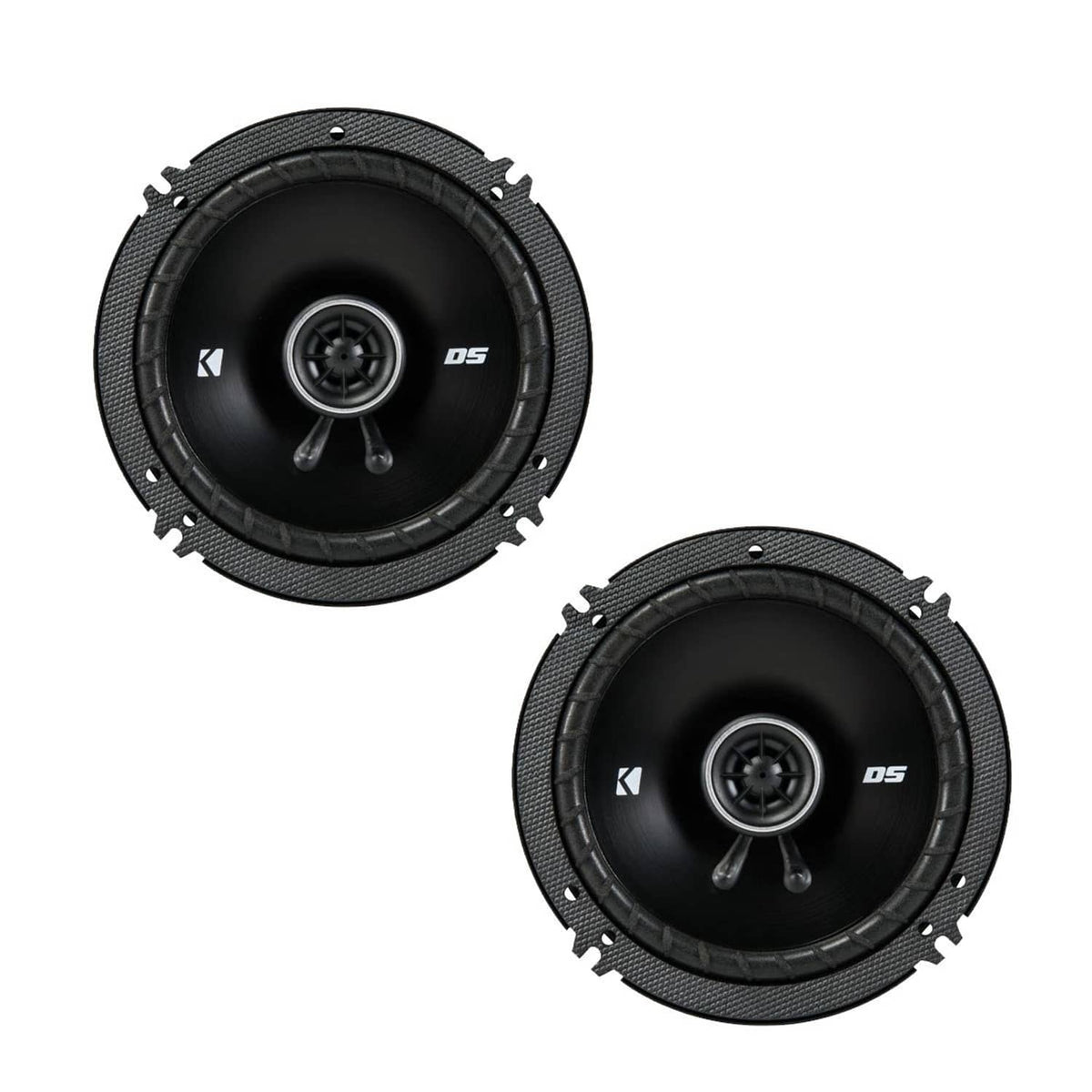 KICKER black 6.5-inch coaxial car speakers, circular grille with dual-driver setup