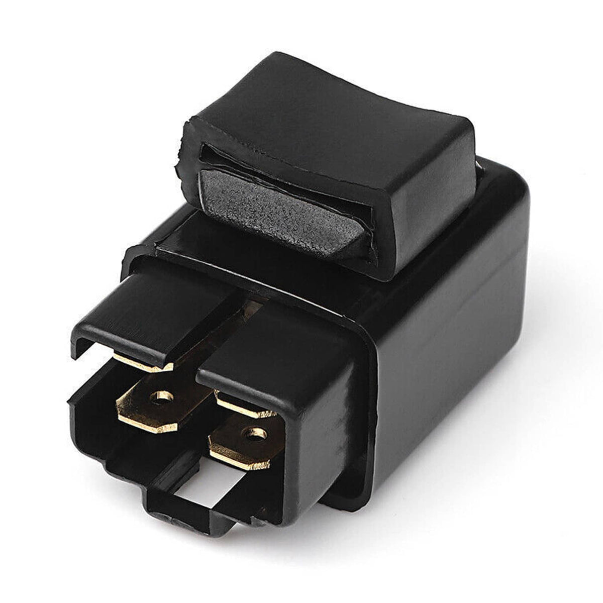Black electrical relay module with mounting clip and 2 metal connector pins
