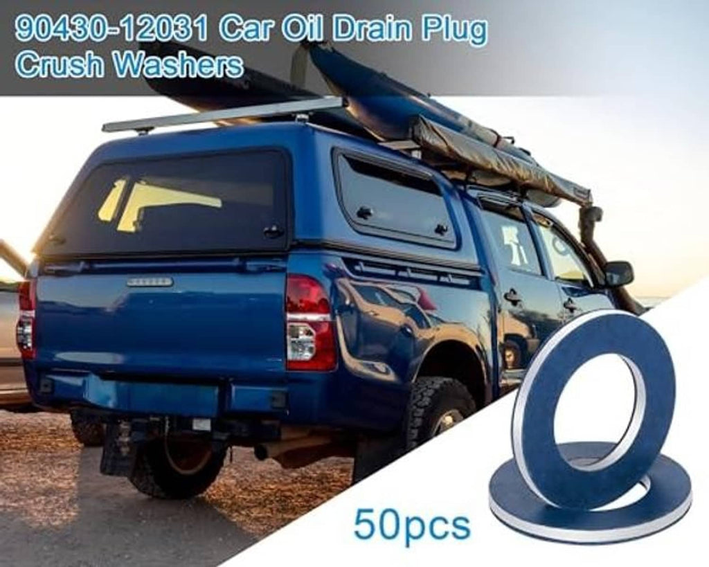 Blue crush washer ring with center hole shown near a pickup truck