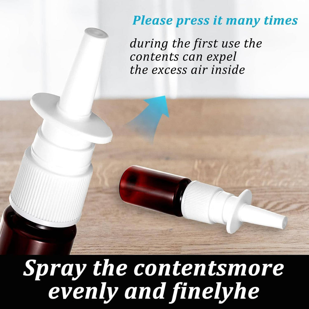 Nasal spray bottle with white fine mist nozzle and clear tip for targeted spraying