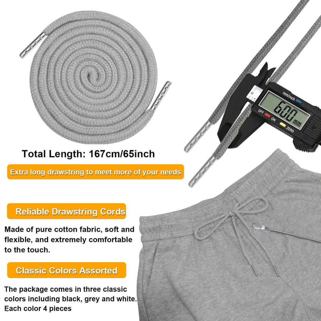 Gray drawstring cord replacement with coiled rope and pants waistband grommets