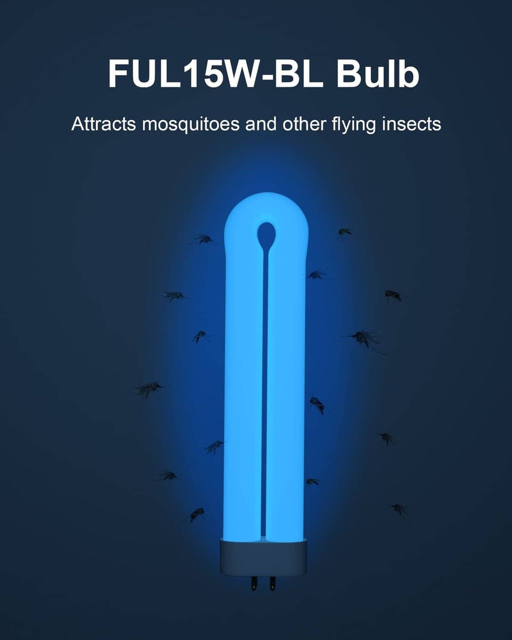 Blue-lit bug zapper replacement bulb attracting flying insects around it
