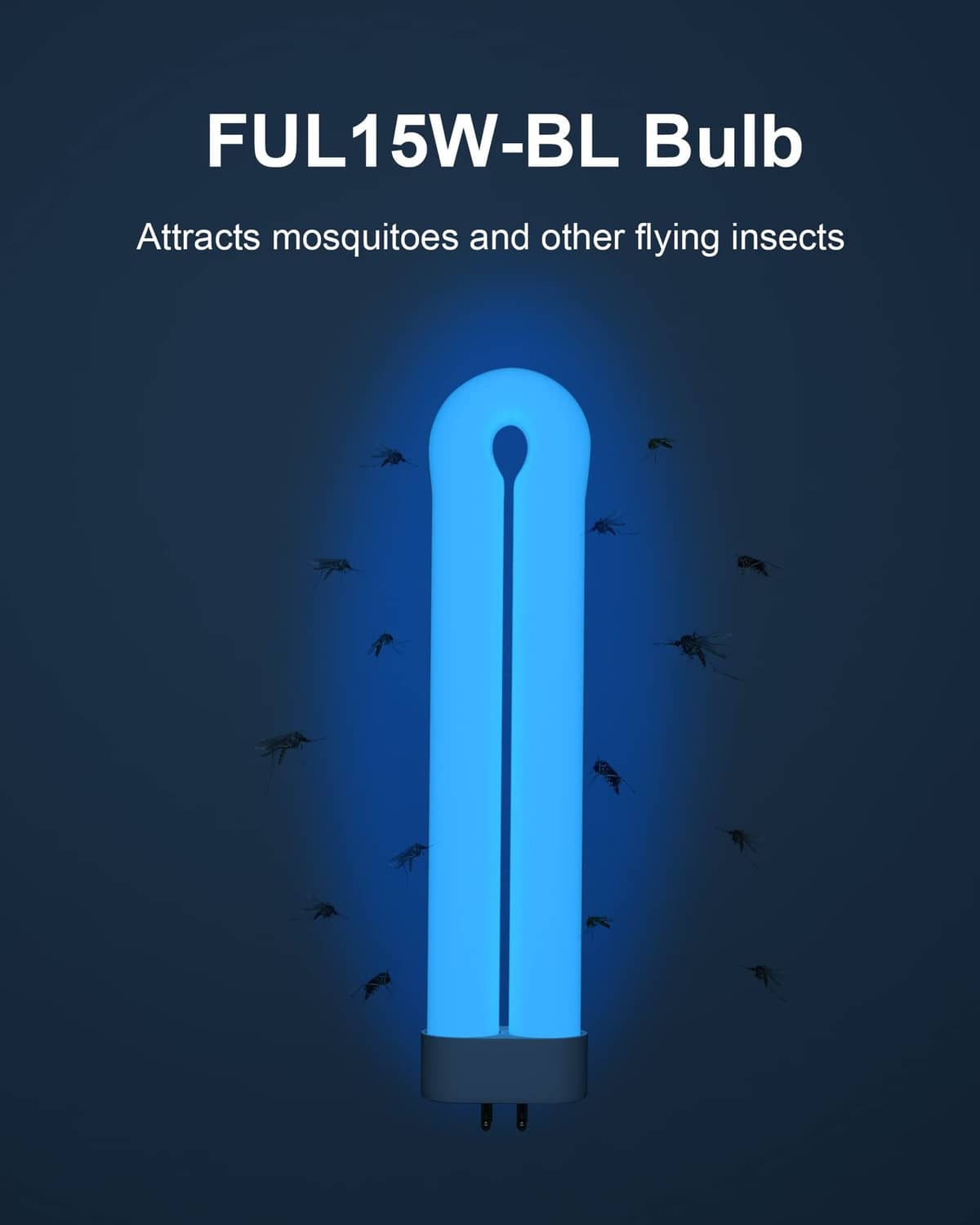 Blue-lit bug zapper replacement bulb attracting flying insects around it