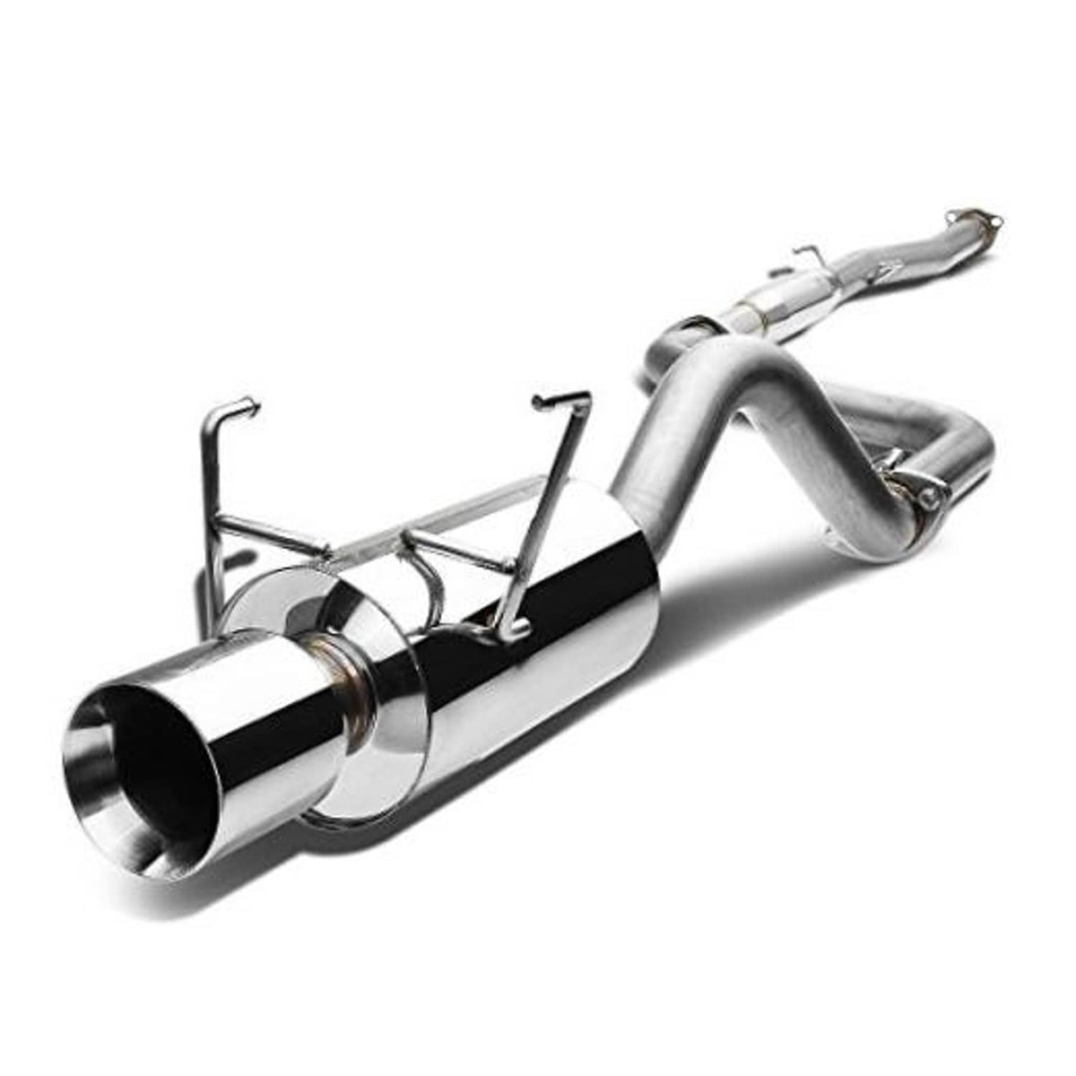 Stainless steel cat-back exhaust system with twin muffler and polished exhaust tips