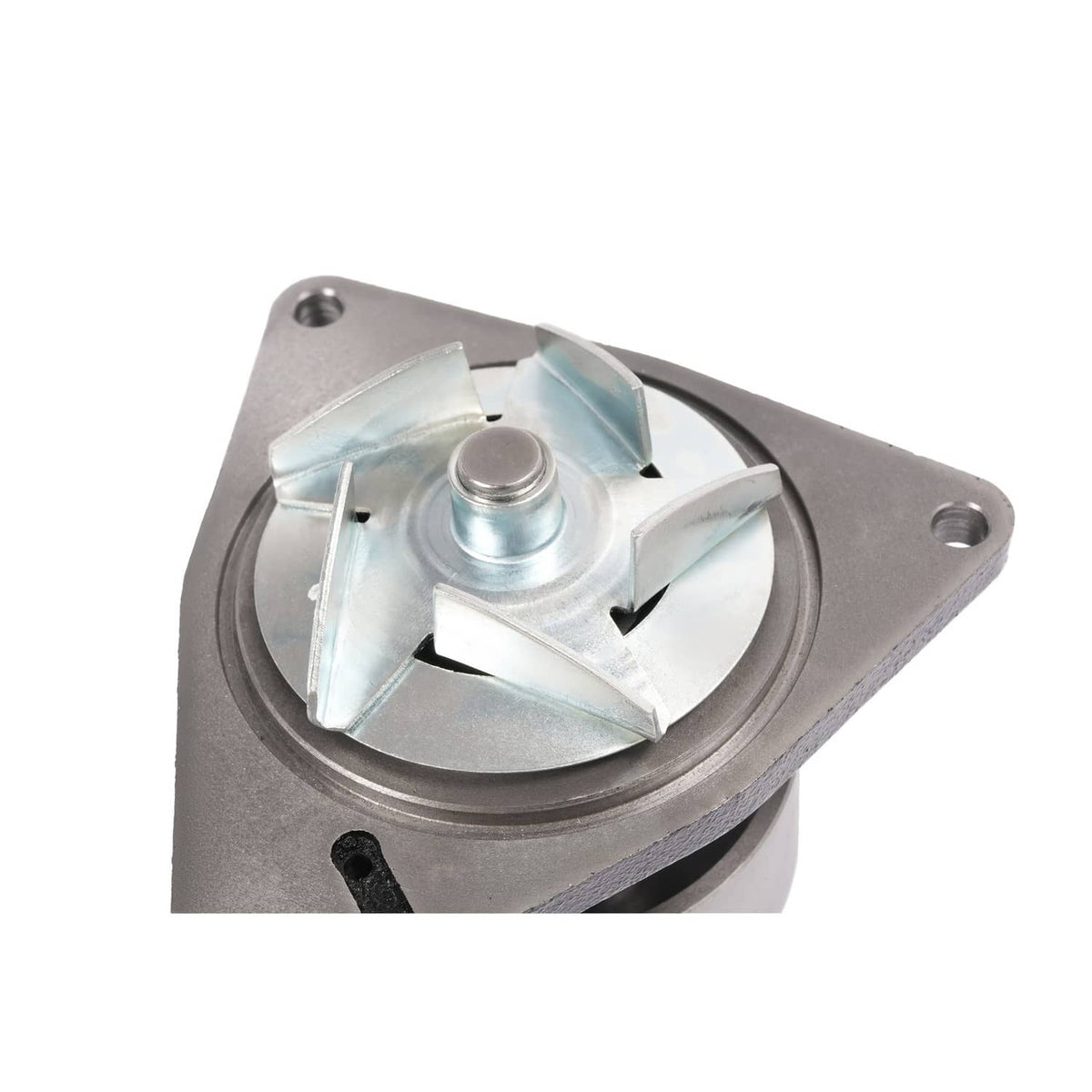 Water pump impeller assembly with aluminum vanes in gray triangular housing