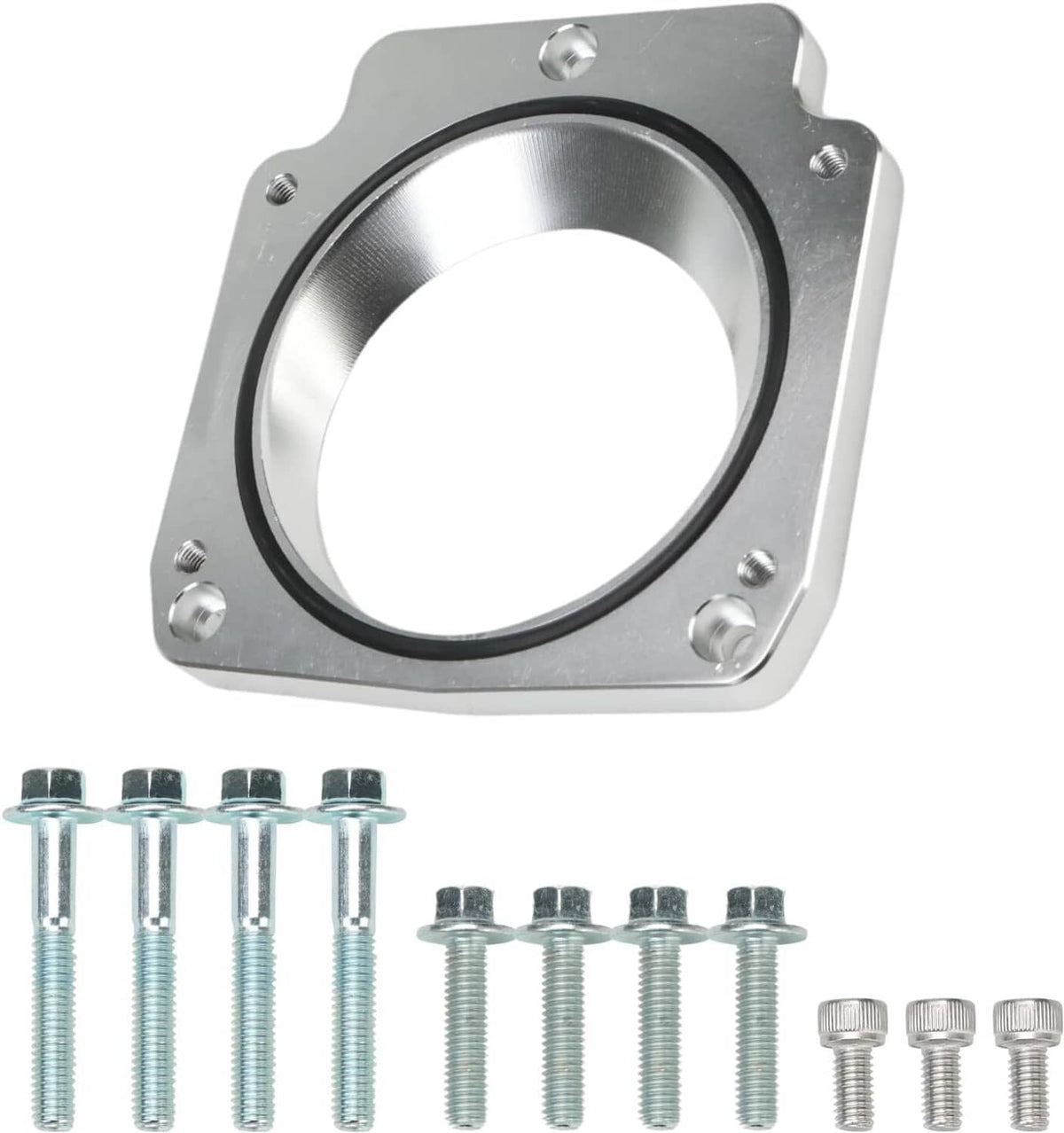 Throttle body adapter sealing ring with black rubber gasket, metal plate and bolts