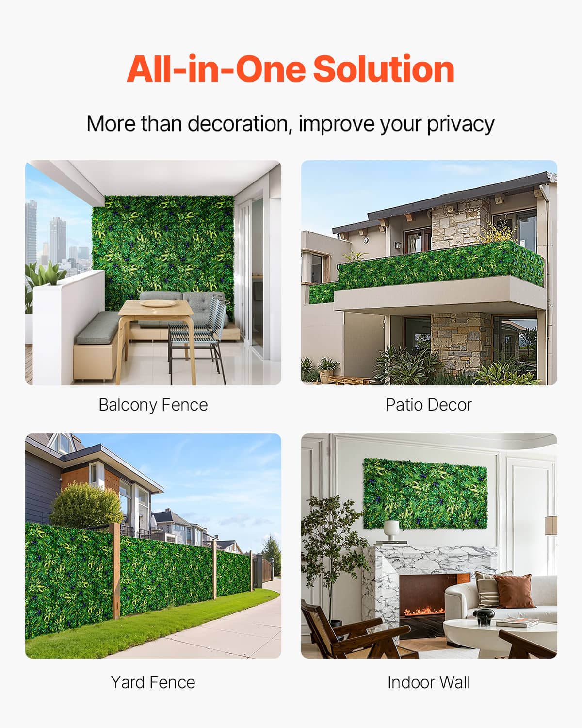 Artificial greenery wall panels for balcony, patio, yard, and indoor wall privacy, green