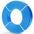 Blue PEX-B 1/2 in potable water tubing coil, bundled with white straps