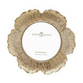 Gold circular floral photo frame with white inner mat and gift-style logo center.