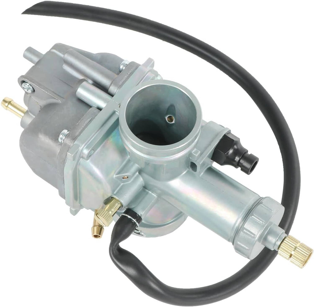 Aluminum ATV carburetor with circular intake throat and attached fuel/air fittings