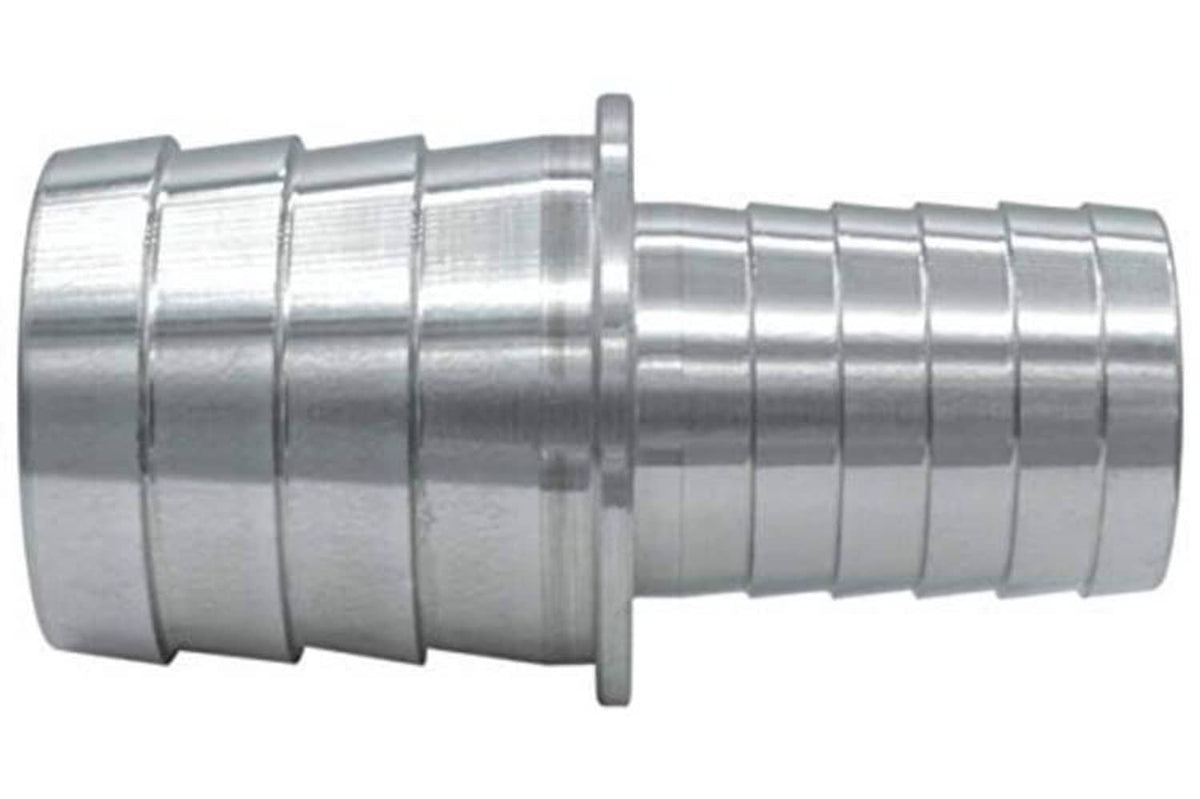 Metal hose barb splice coupler reducer fitting with angled profile and tapered barb