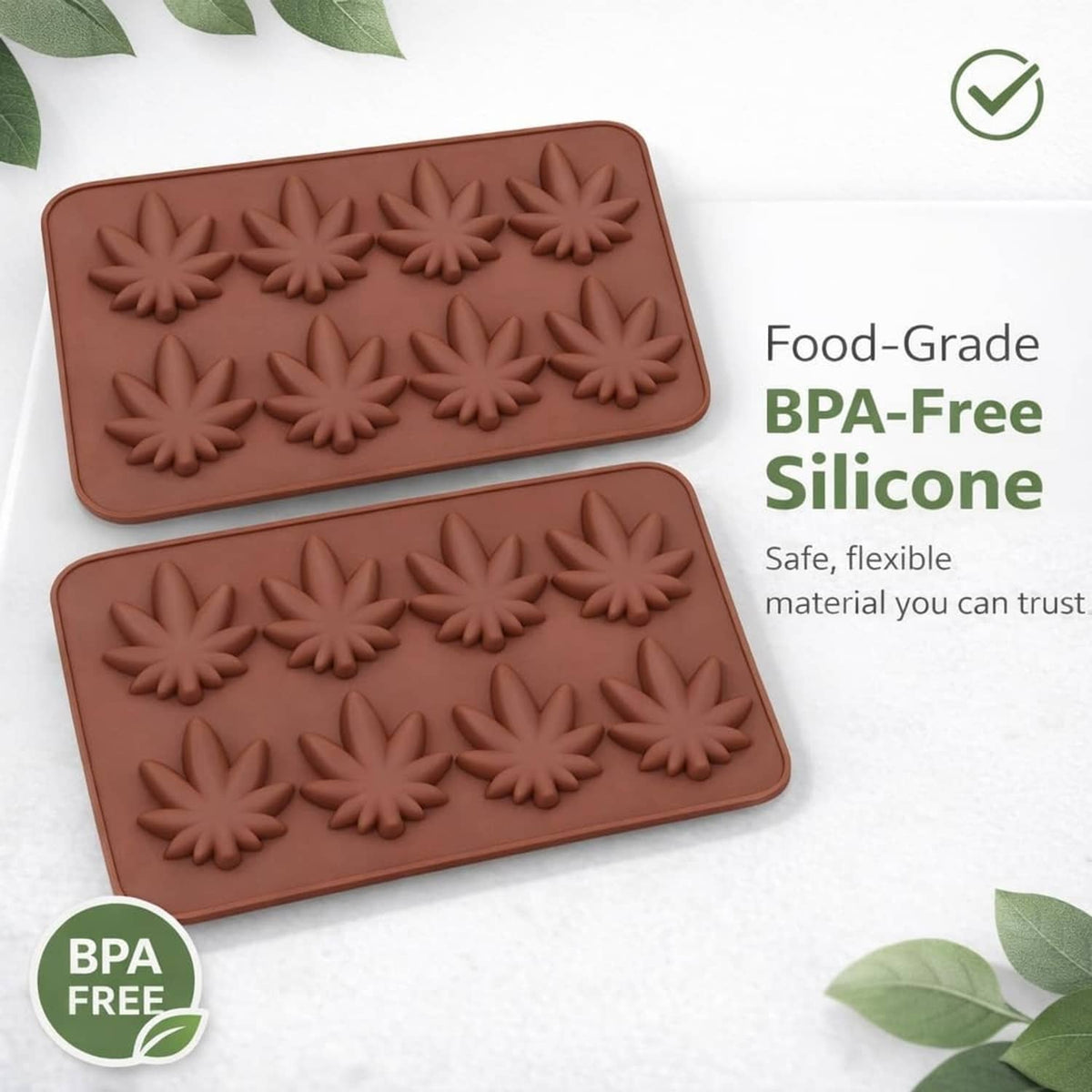 Silicone candy molds set, brown, with raised maple leaf impressions