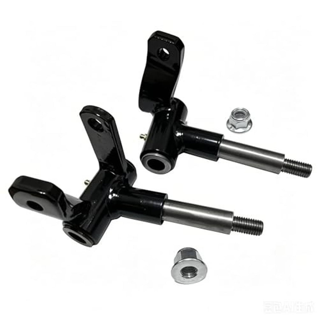 Golf cart front hand spindle set with black spindles, silver shafts, and included nuts