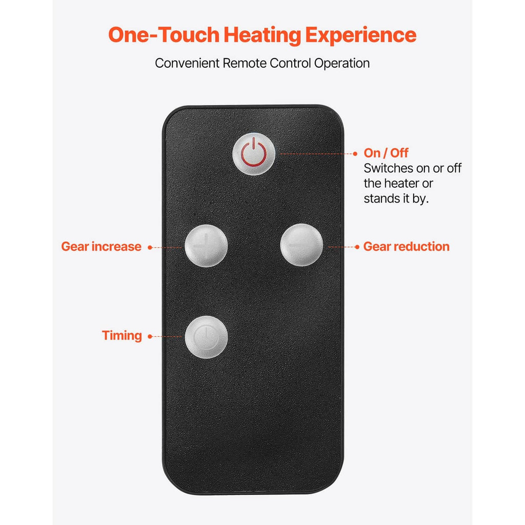 Black remote control with four buttons for infrared space heater control