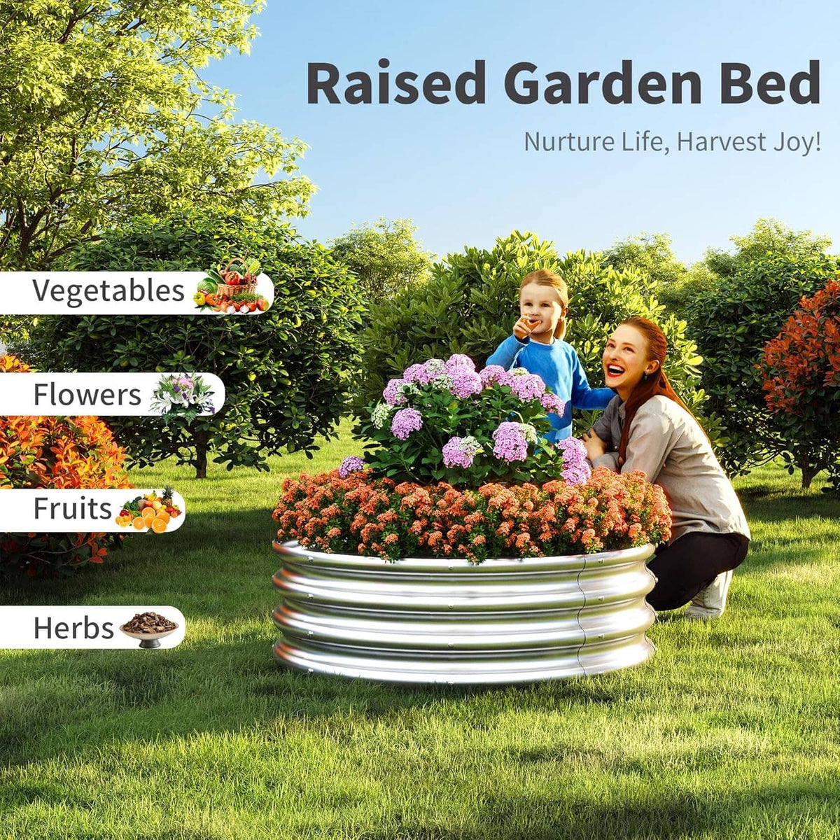 Galvanized round metal ring planter with stacked ribbed bands