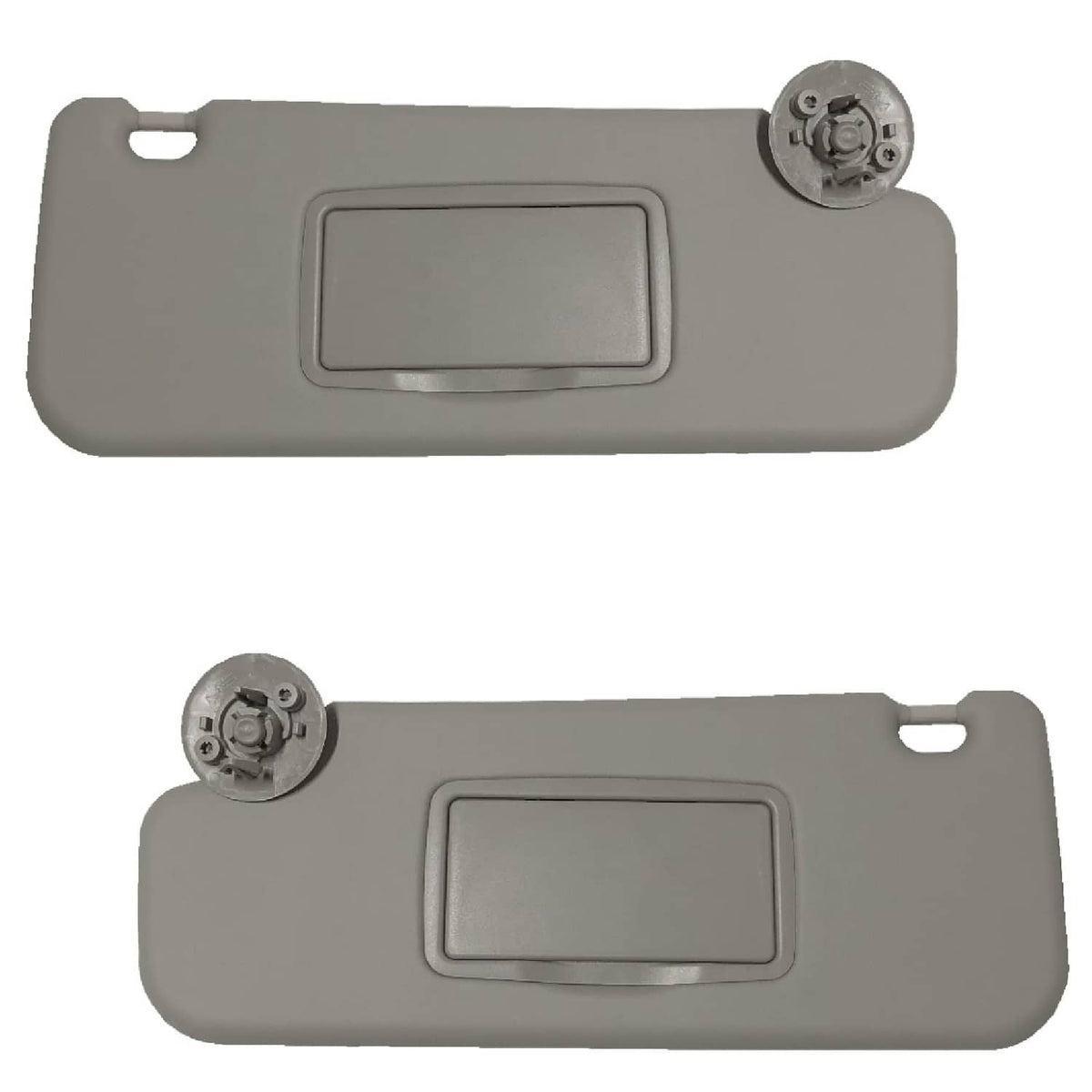 Gray sun visor with rectangular mirror cover and round mounting mounts, PM Plastic