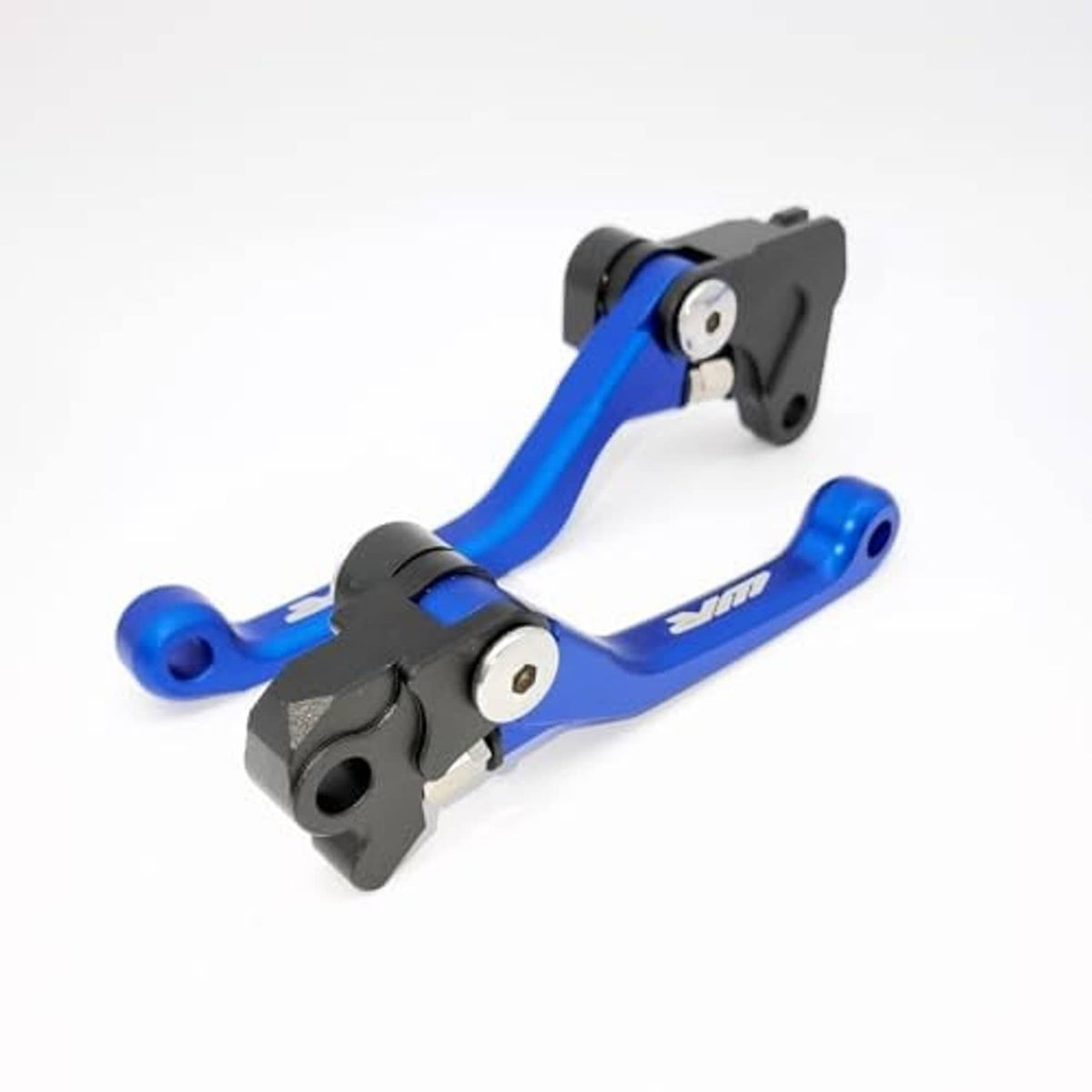 Blue CNC clutch and brake lever with black mounting bracket, silver pivot pins