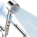 Chrome handheld shower head with filter cartridge and slide control lever