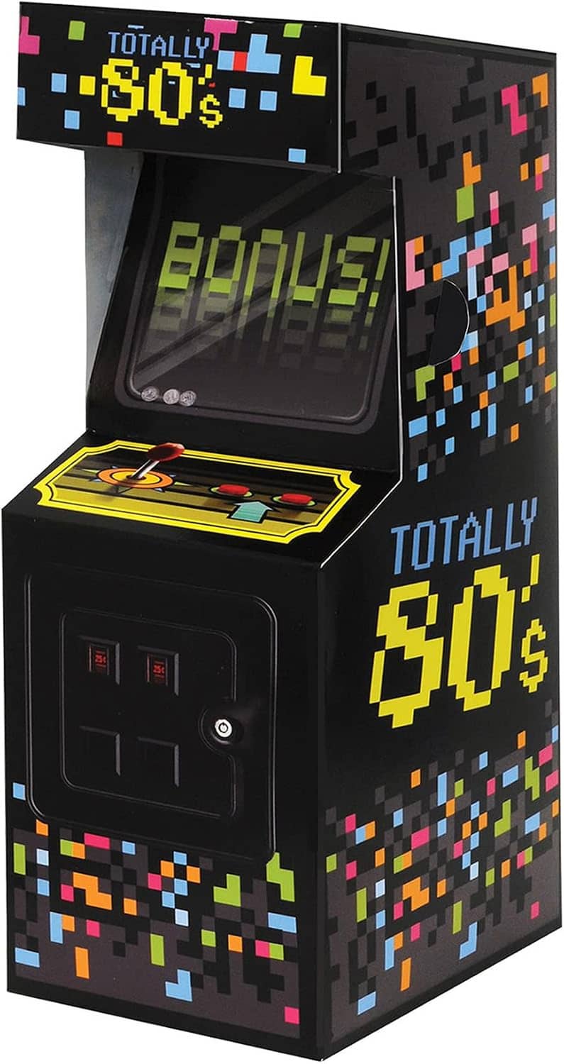 3D arcade video game centerpiece with “BONUS” window, yellow base control panel, pixel side art
