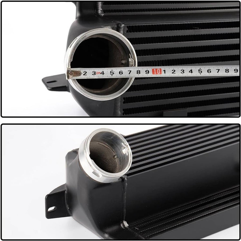 Front-mount intercooler end tank with metal flange and side-mount bracket