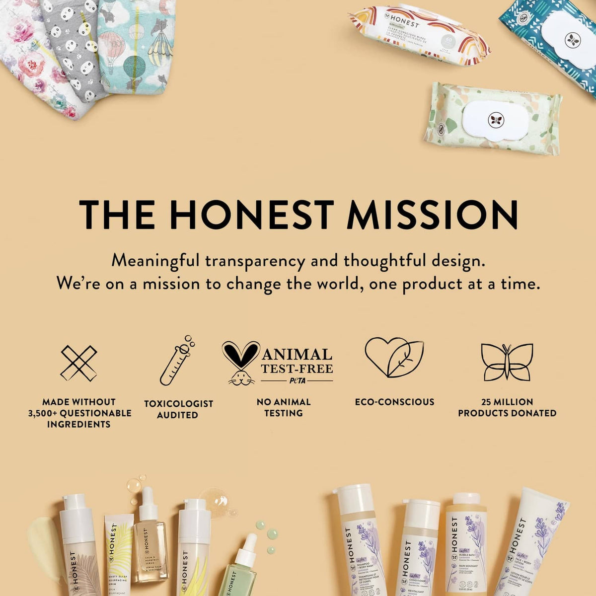 The Honest Company soothing bottom wash bottle among a group of baby products