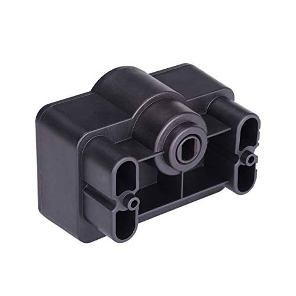 Black motor controller housing with circular shaft opening and side mounting brackets