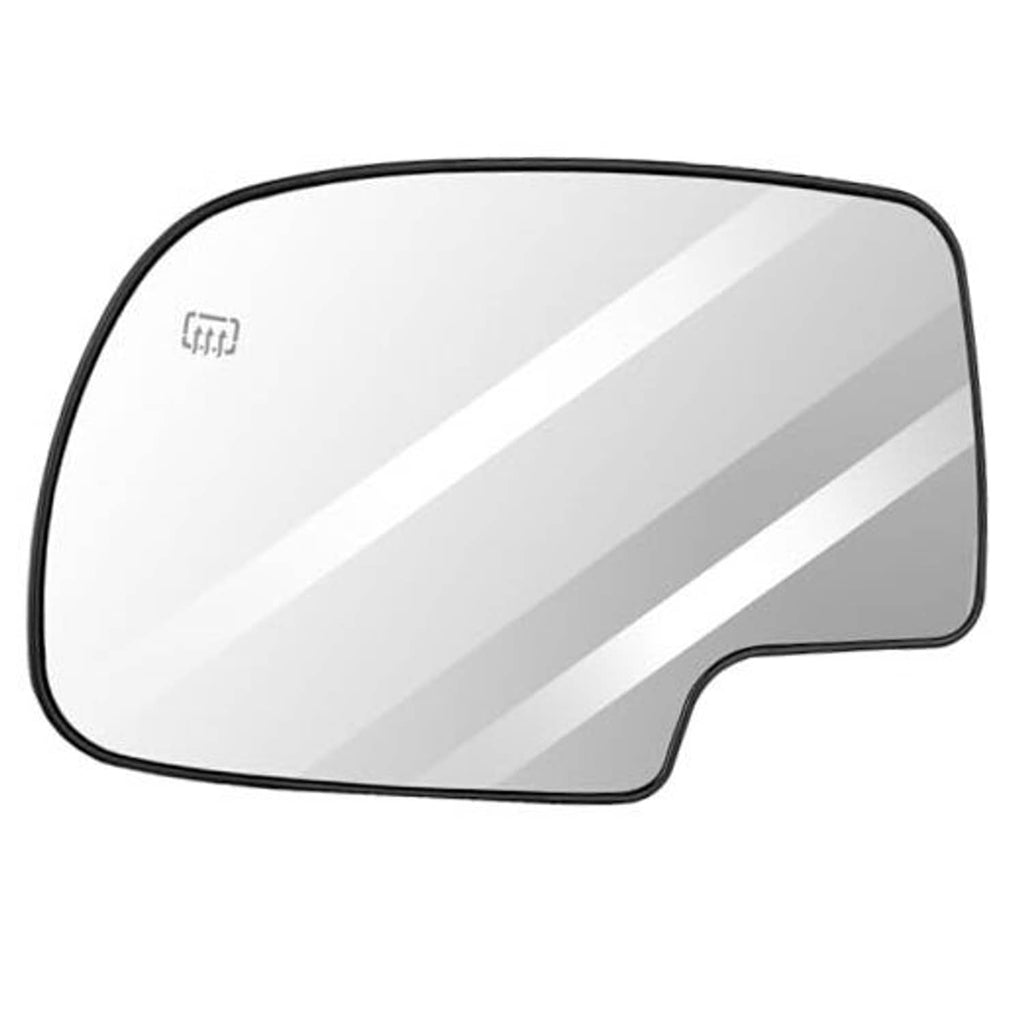 Heated driver-side exterior mirror with clear reflective glass and black housing