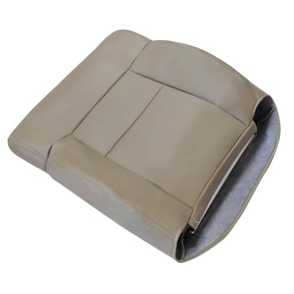 Beige top seat cover with three stitched sections and curved backrest design