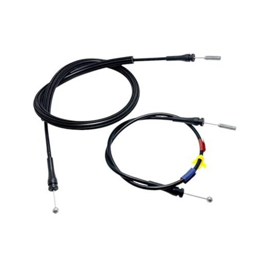 Black car door latch release cable with extended double wire ends and small metal fittings