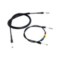 Black car door latch release cable with extended double wire ends and small metal fittings