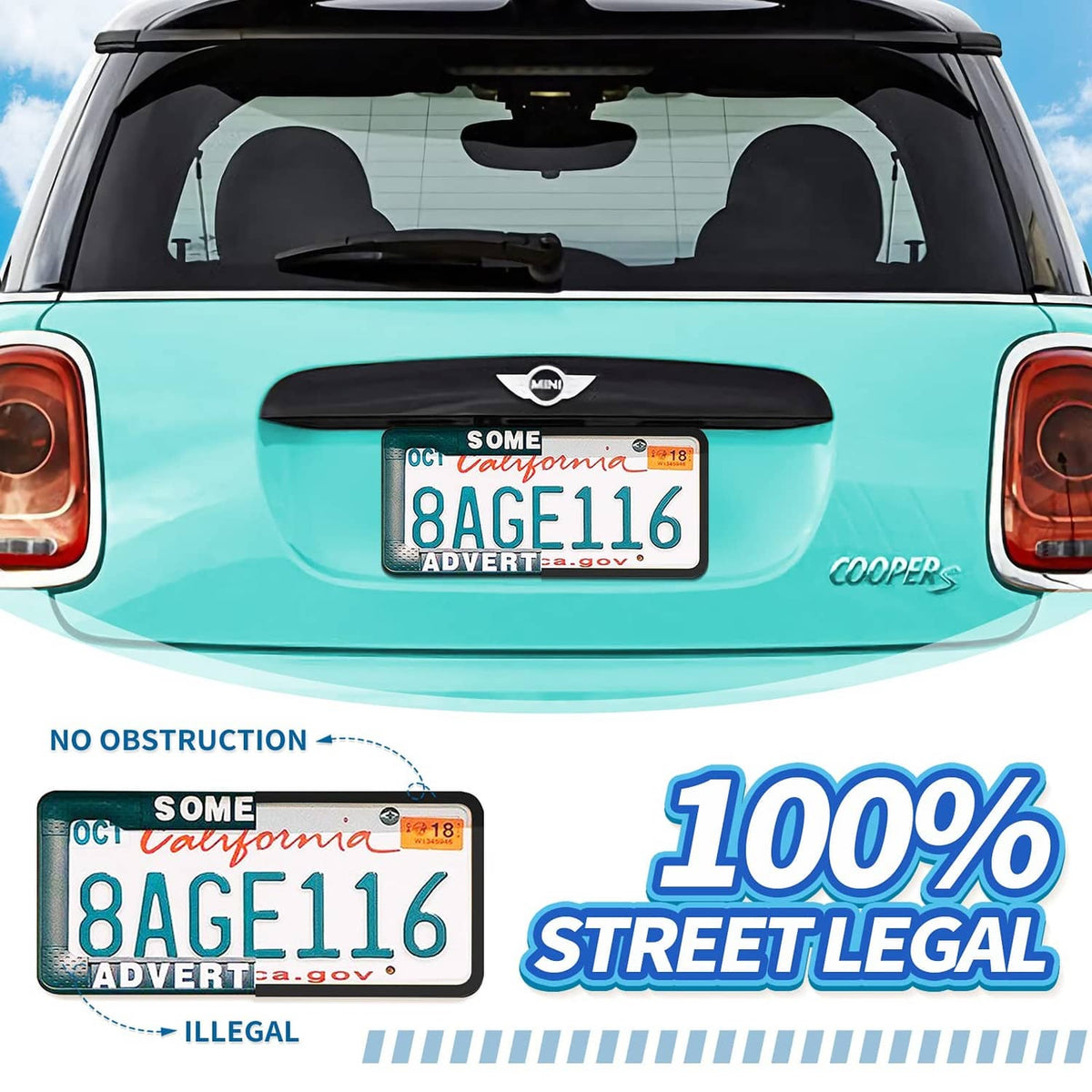 Black silicone license plate frame on a car rear, centered license area