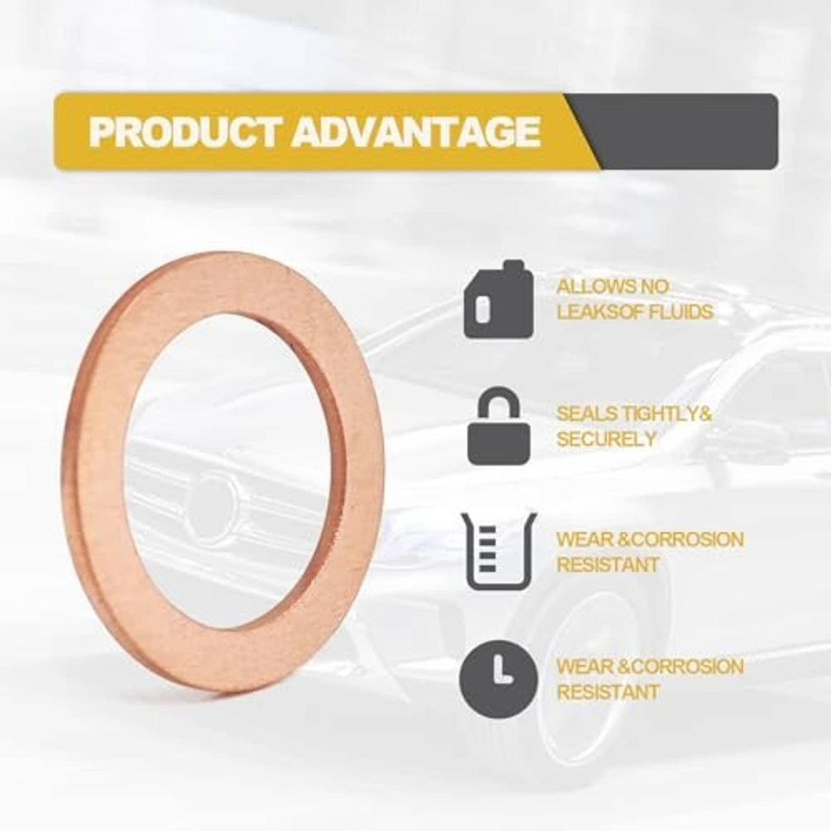 Copper oil drain plug gasket washer, flat round ring for leak-free seal