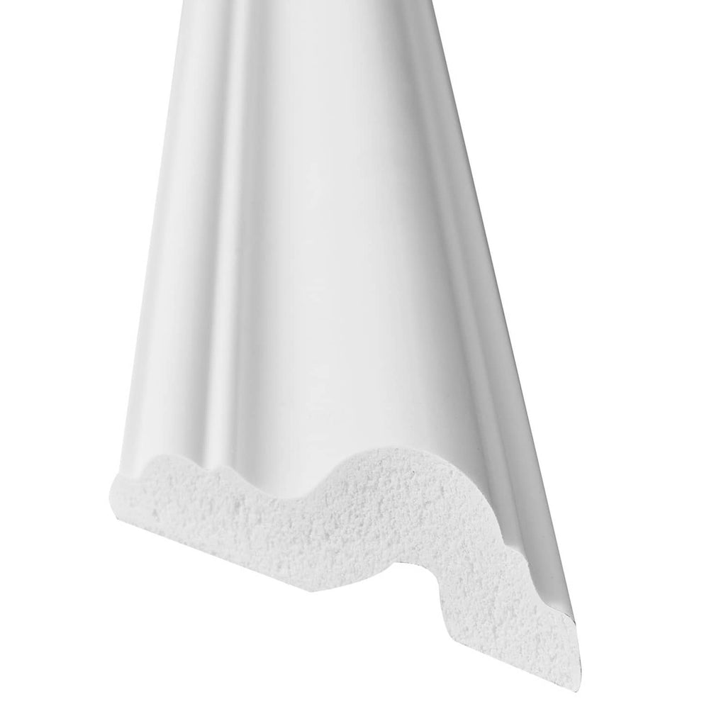 White wall molding trim profile with curved edge and textured backing underside
