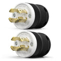 30A NEMA L14-30P twist-lock male plug with gold prongs, white face, black housing