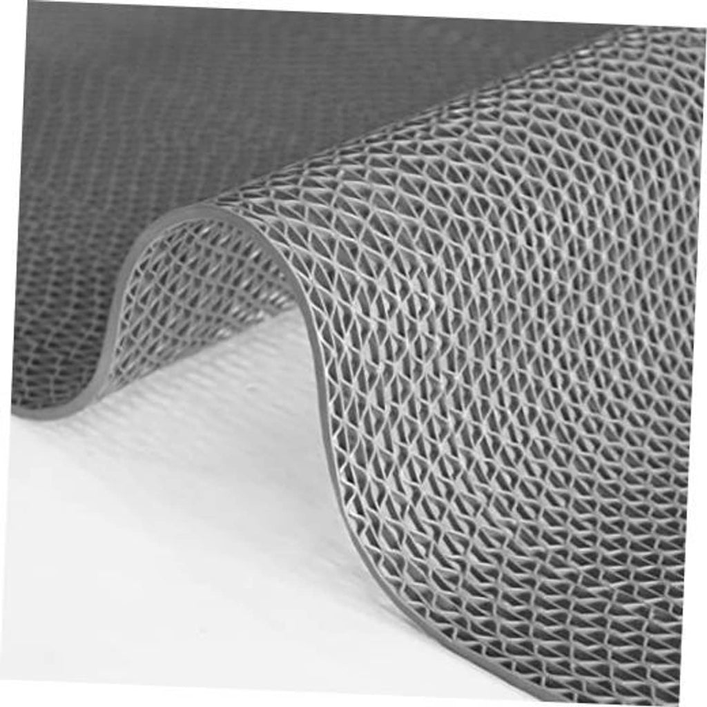 Gray PVC drainage flooring mat with raised diamond mesh and rolled edge