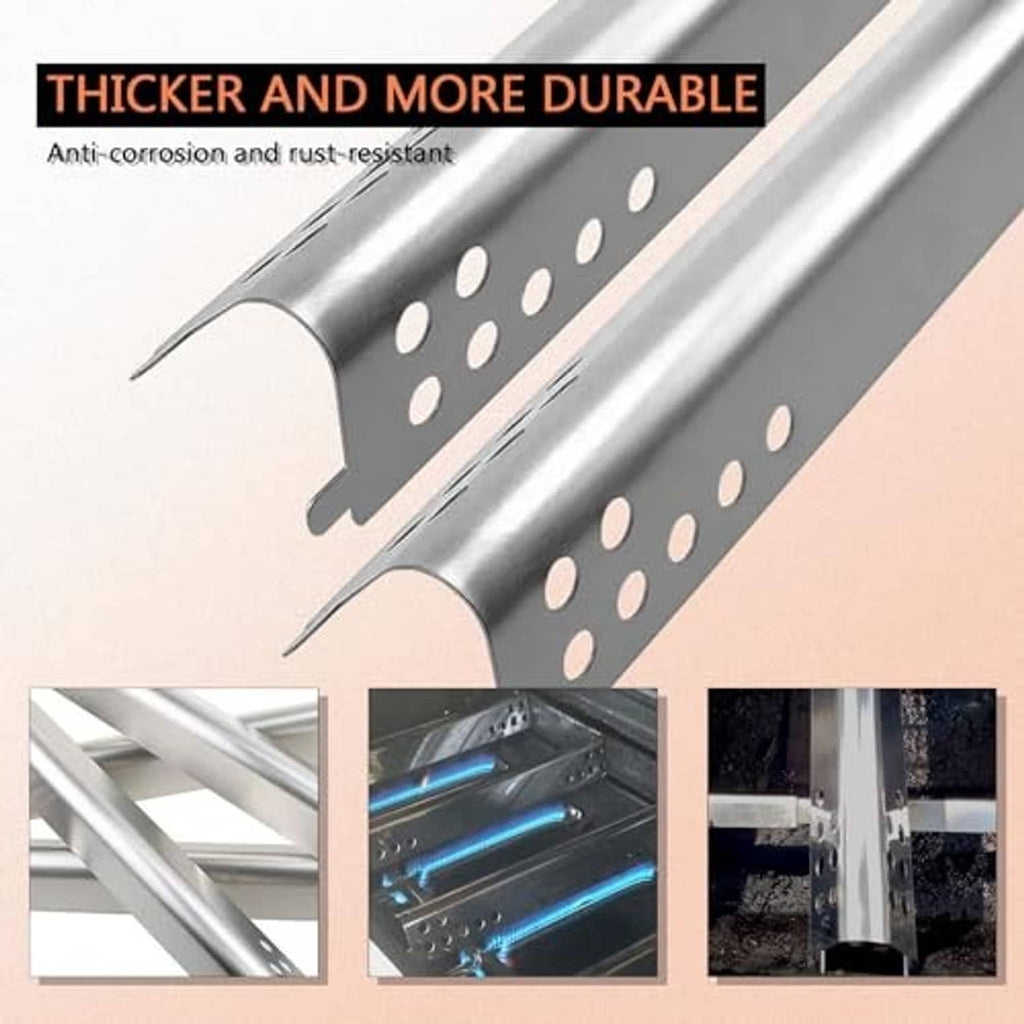 Perforated stainless steel heat shield with curved ends for grill burner replacement
