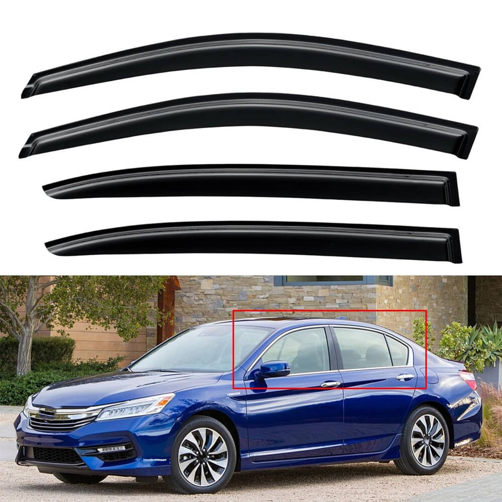 Black window visor rain guards, three-piece set for sedan side windows