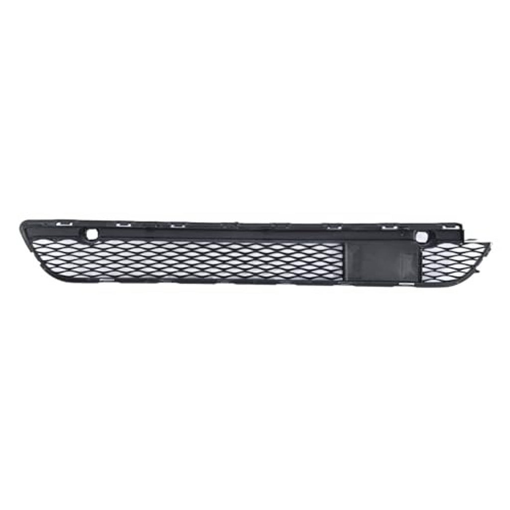 Black front bumper lower grille with mesh center panel and side mounting holes