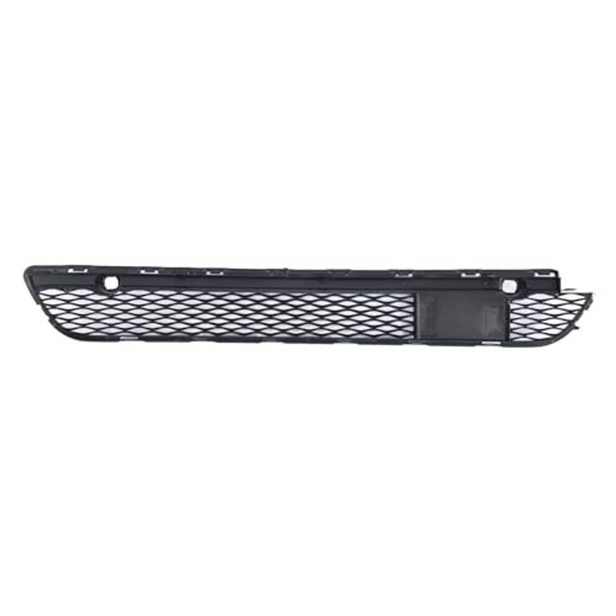 Black front bumper lower grille with mesh center panel and side mounting holes